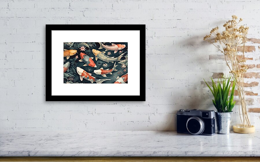 Watercolor Illustration Of Koi Carp Fish Seamless Pattern. Shower Curtain  by N Akkash - Pixels Merch