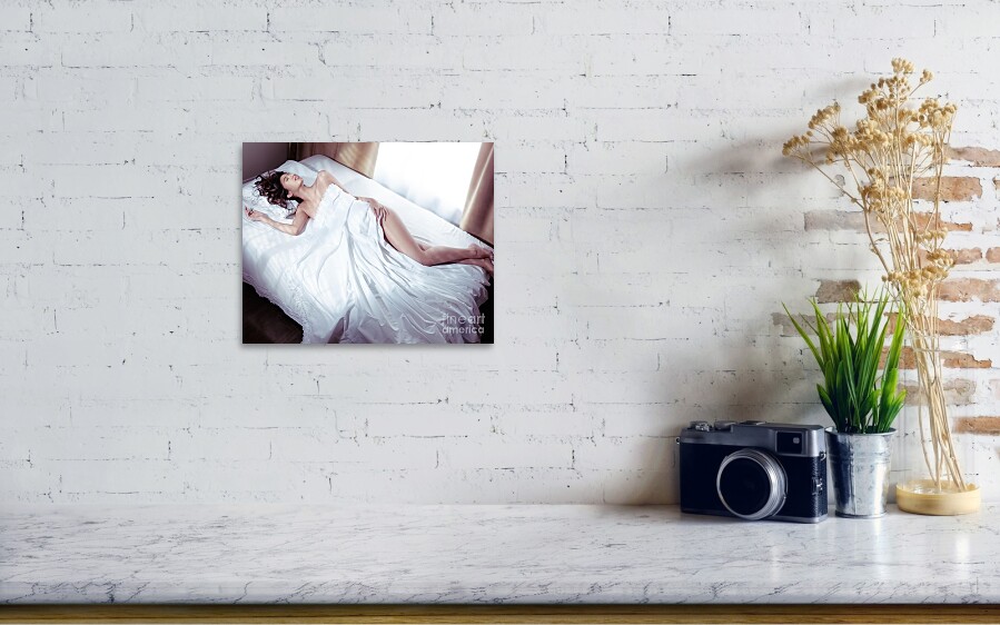 Beautiful Woman Sleeping Naked In Bed Covered With White Sheets Poster 