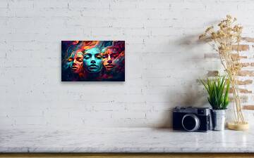 A surrealistic portrait painting abstract of a woman with colorf Metal  Print by Roger Divine - Pixels