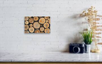 Stacked Logs Wood Print by Sunnybeach 