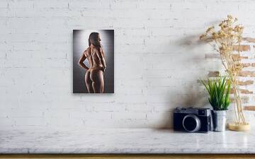 Nude woman naked girl photo standing on studio Wood Print by Alessandro  Della Torre - Pixels